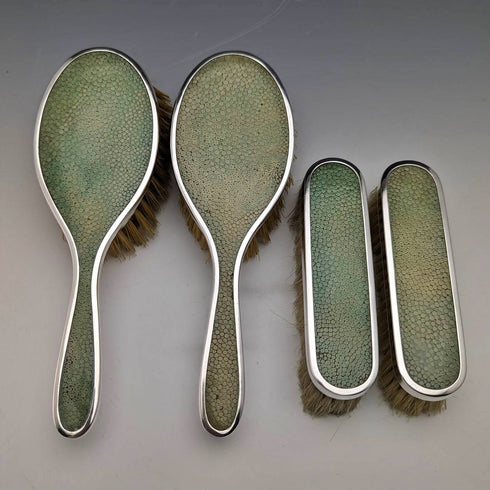 1927 British Vintage Sterling Silver & Leather Handle Brush Set of 4 Collet and Anderson